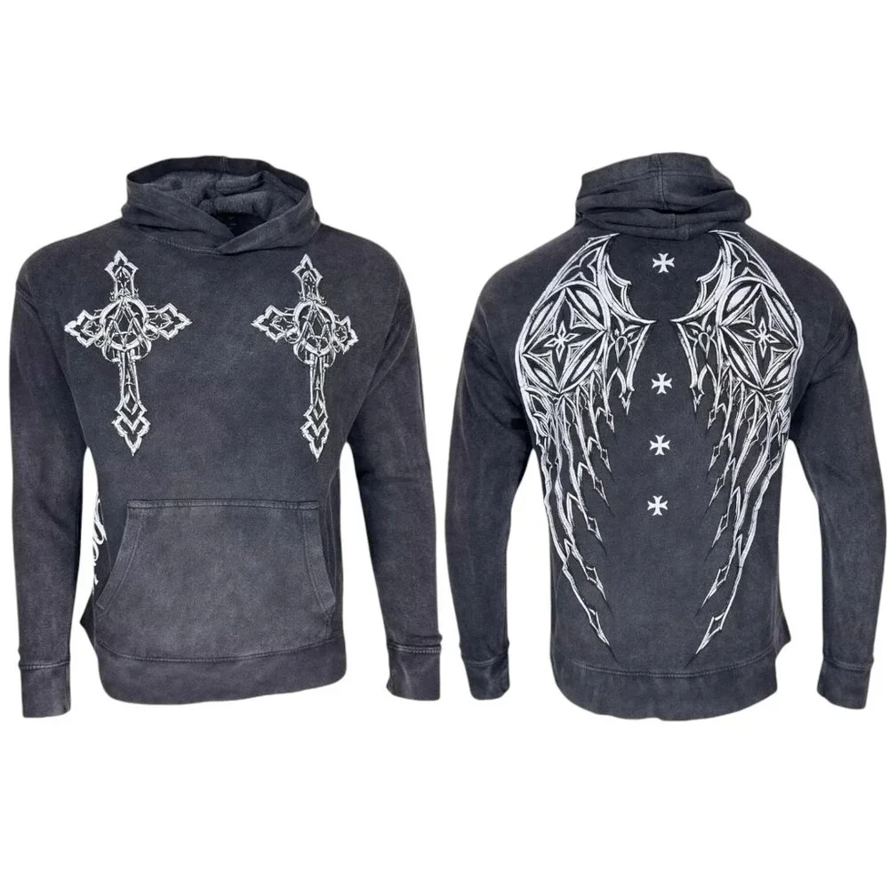 Archaic By Affliction Unisex Oversized Boxy Pullover Hoodie Stone Ranger